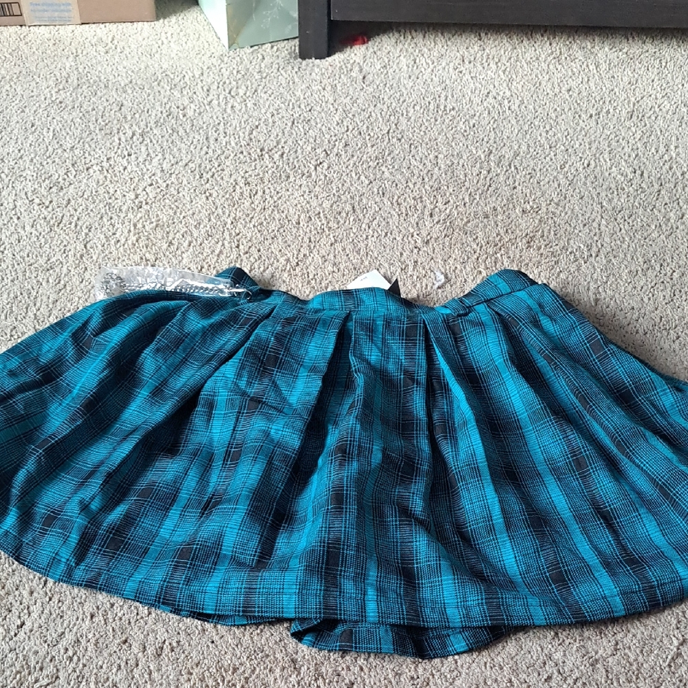 Hot Topic Teal Plaid Skater Skirt